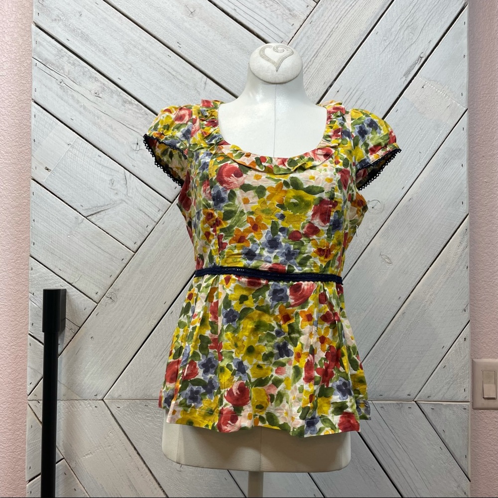 Anthropologie Odille Water Color Floral Blouse